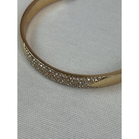 Gold Tone Adjustable Bangle Bracelet Rhinestone Accents - Picture 4 of 6
